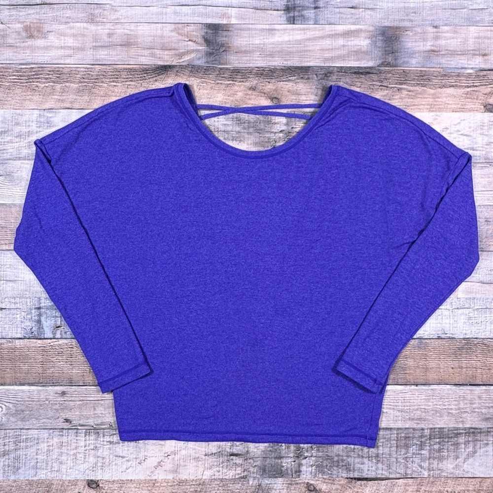 Lucy Womens Long Sleeve Top Open Back Strappy Purple‎ Small Yoga Athletic Shirt